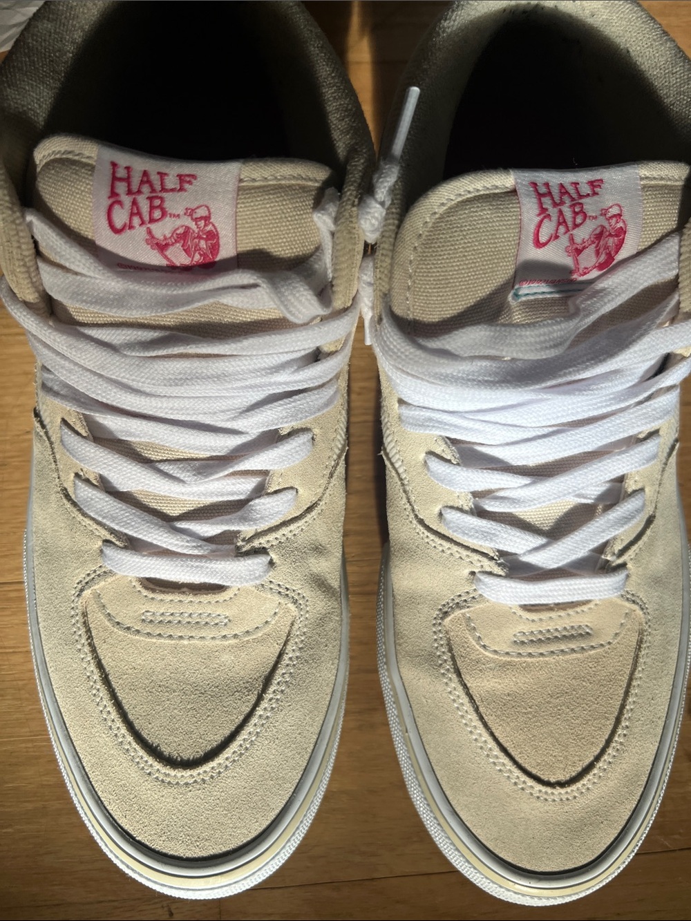 Vans Kids Half Cab Cream Suede Sneakers with White Laces